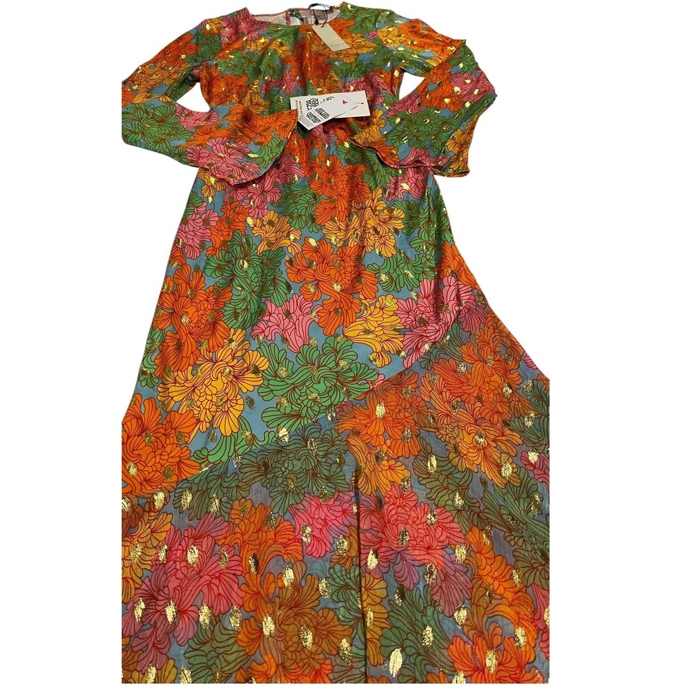 NWT Never Fully Dressed Floral Alaia Maxi Dress Gold Foil Multi Color US 10 - Picture 16 of 16